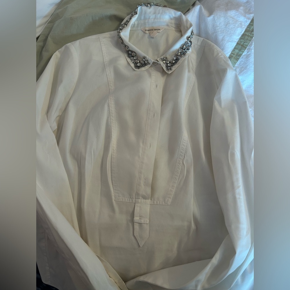 REBECCA TAYLOR White Dress shirt with embellished collar, like new, size 12